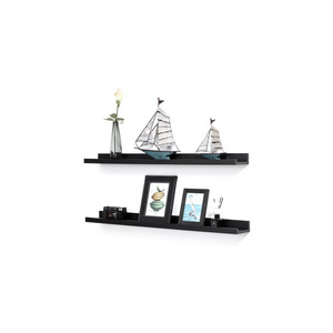 2-Piece Black Floating Lip Wood Wall Rack Photo Book Toy Toy Storage Rack Bathroom Decor Living Room Kitchen Wall Decoration