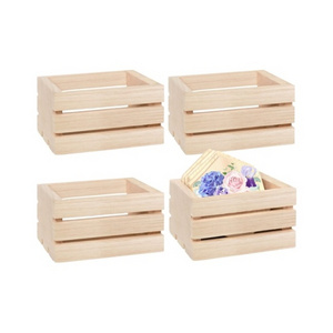 Mini Rustic Wooden Crates Decorative Unfinished Wood Storage Box for Wood Crafts Boxes