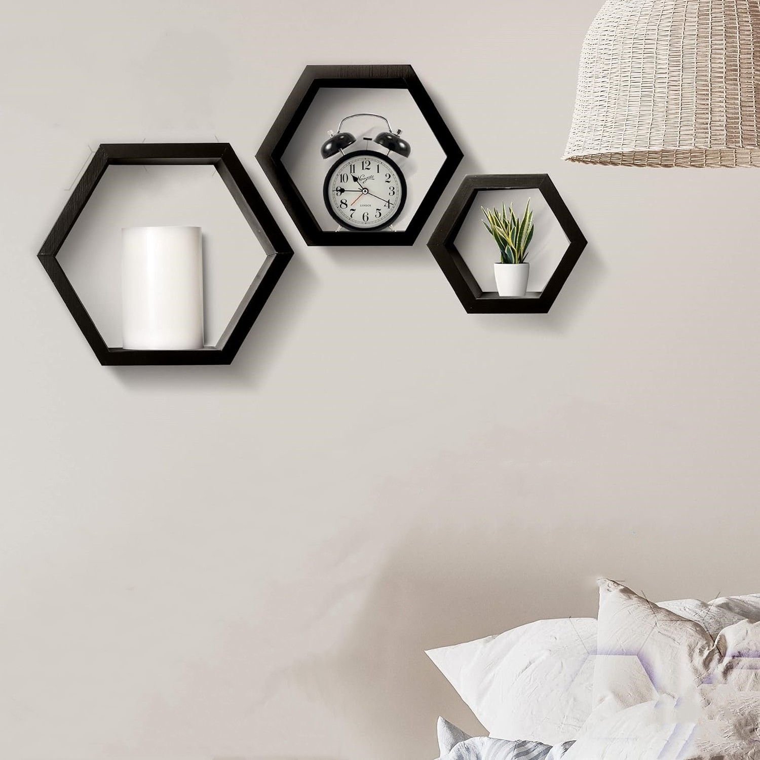 3 Pieces Pine Wood Hexagon Shelves Wooden Honeycomb Shelves Wall Wooden Shelf For Living Room Bedroom Decor