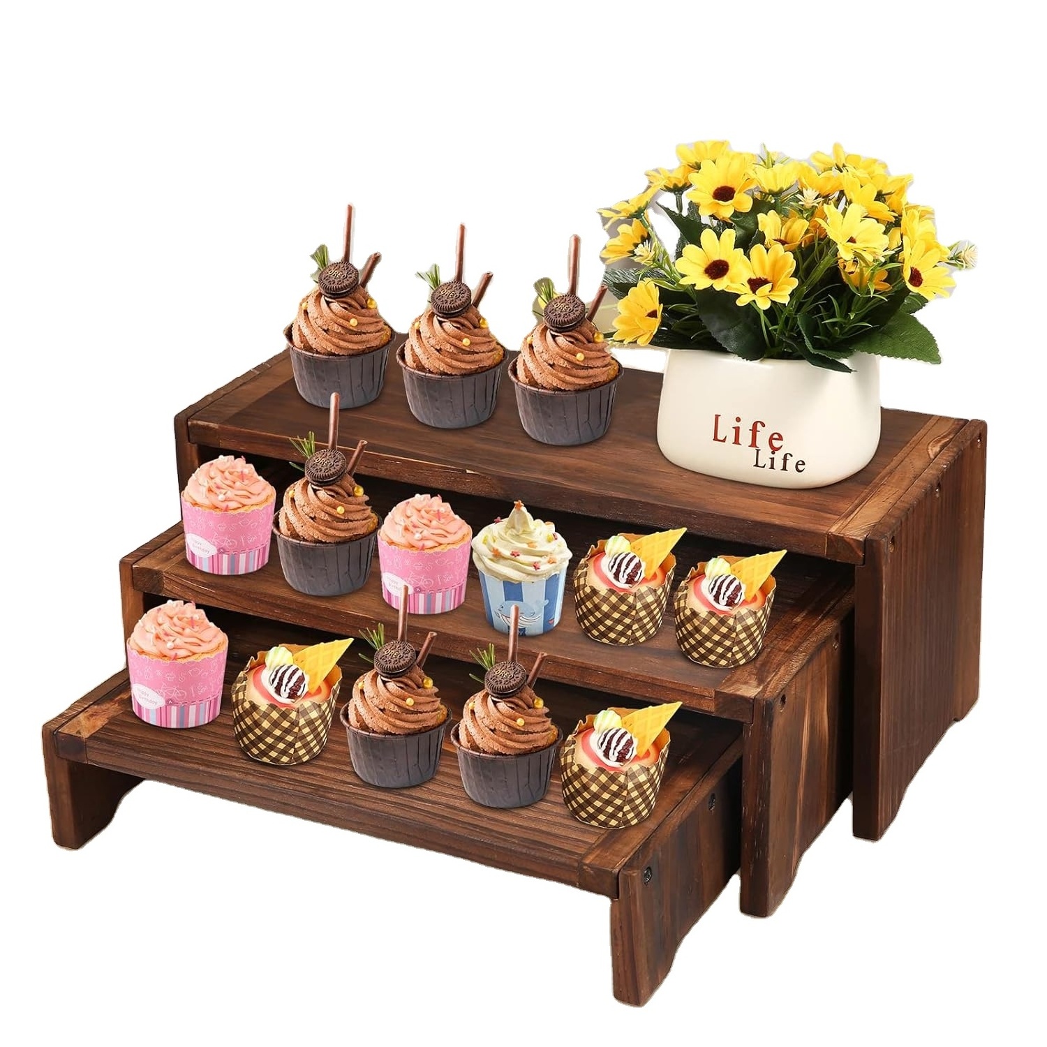 3 Tier Cupcake Stand Wood Display Desserts Stand Perfume Organizer Display Stand Risers Food for Organizer and Decoration