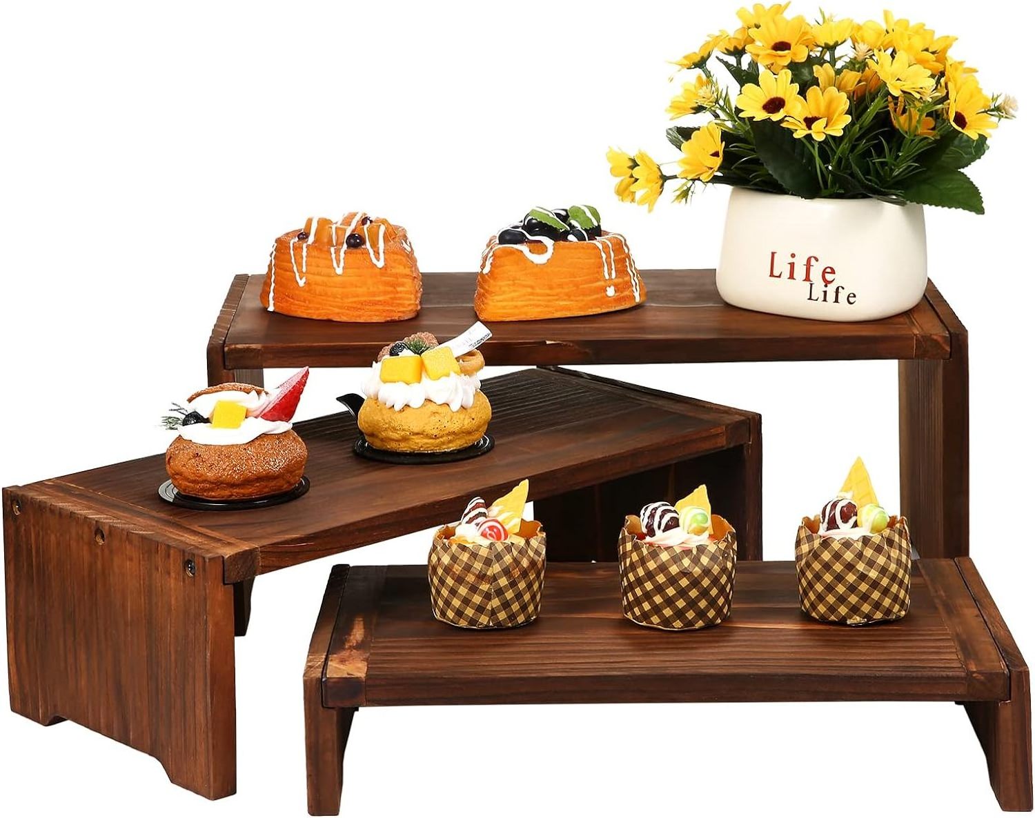 3 Tier Cupcake Stand Wood Display Desserts Stand Perfume Organizer Display Stand Risers Food for Organizer and Decoration