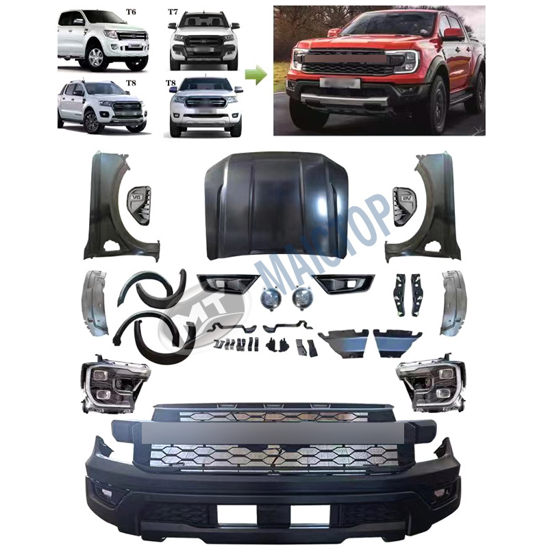 Maictop Car Accessories Facelift Bumper Bodykit for Ford Ranger Body Kit T6 T7 T8 2012-2021 Upgrade to T9 2023 Raptor