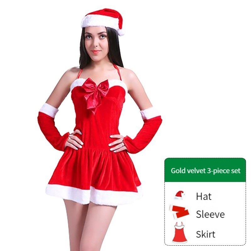 Fashion Sexy Christmas Dress Ladies Christmas Santa Claus Costumes With Bag For Women Stage Show Clothing Red Dancing Robe Gowns