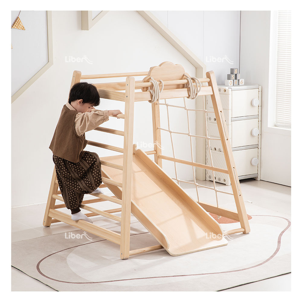 Children Wooden Play Gym Toy Set Kids Indoor Playground Wood Montessori Toddler Climbing Frame with Swing and Slide