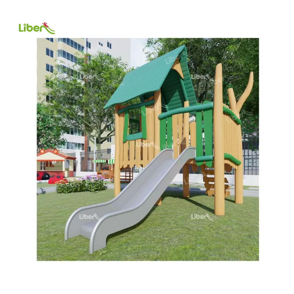 garden playhouse outdoor children's games wooden wholesale outdoor kids playground equipment with stainless steel slide