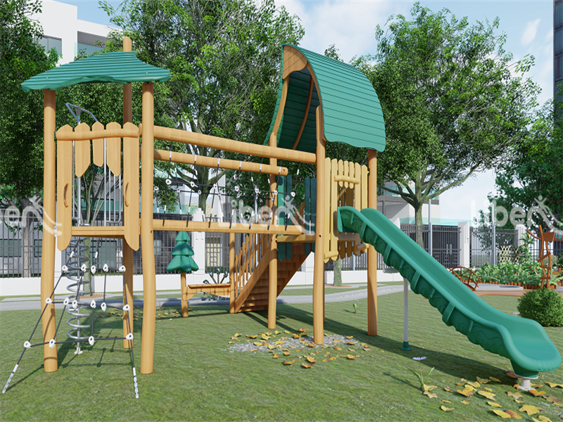 garden playhouse outdoor children's games wooden wholesale outdoor kids playground equipment with stainless steel slide