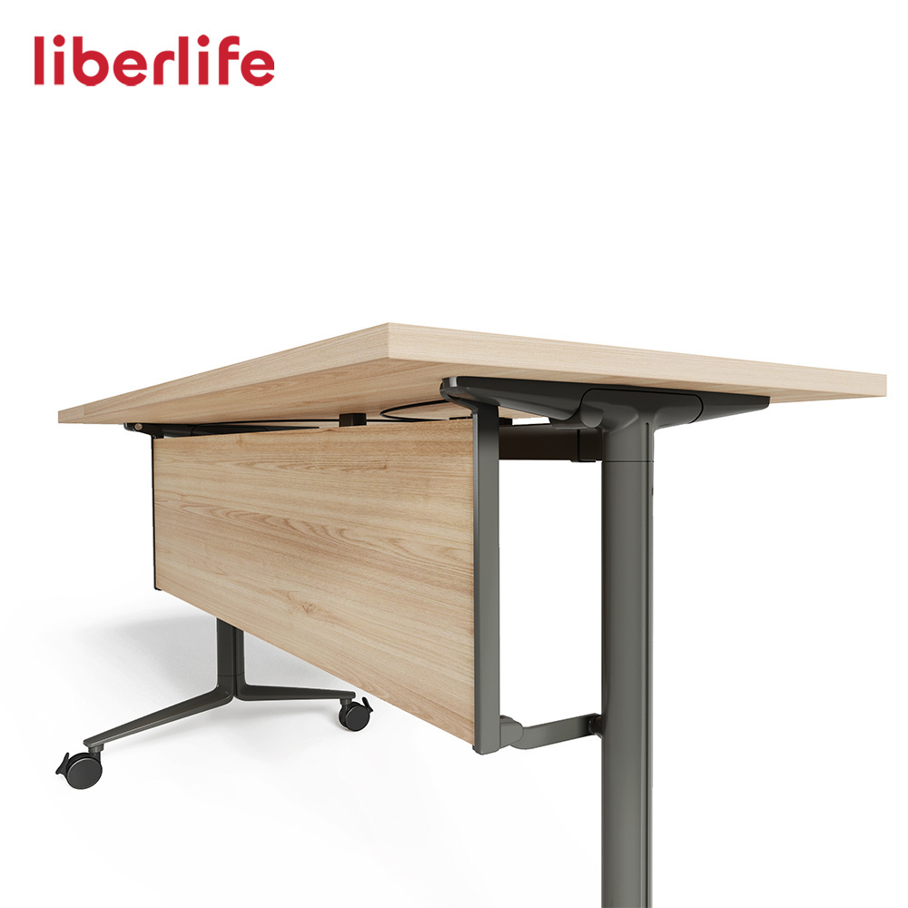 Popular Design Office Metal Adjustable Frame Flip Top Flipper Folding Training Table with Casters