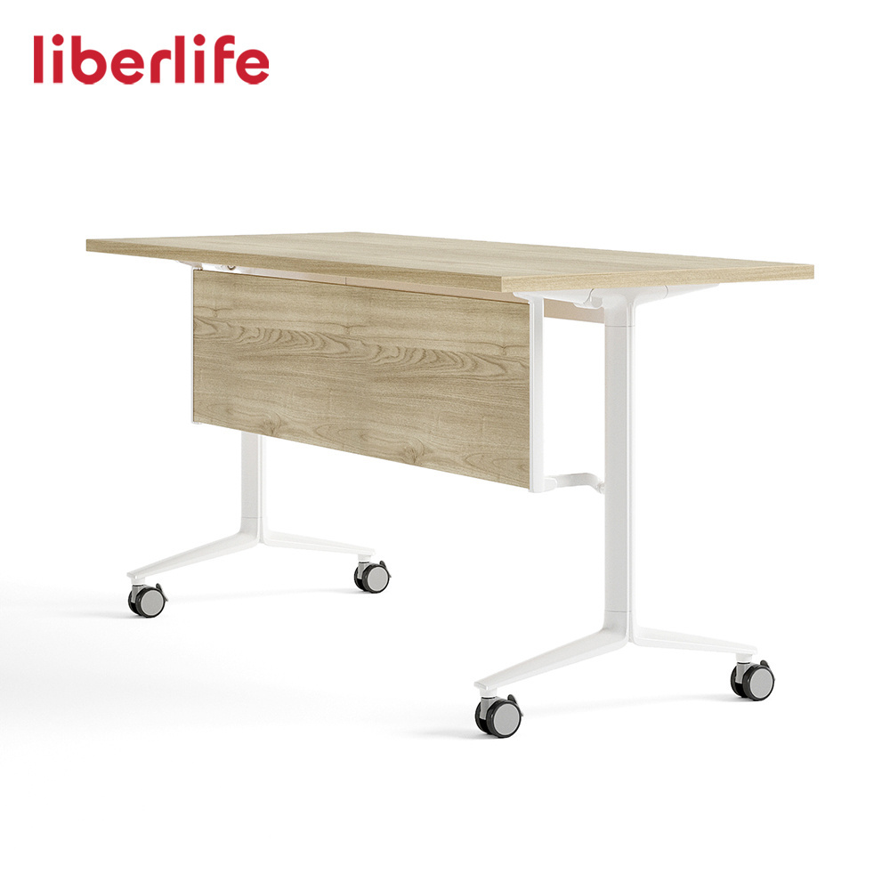 Popular Design Office Metal Adjustable Frame Flip Top Flipper Folding Training Table with Casters