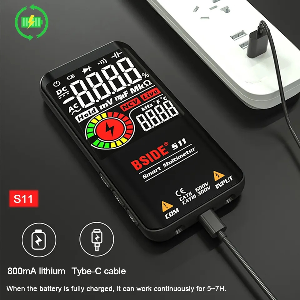 BSIDE Professional Digital Multimeter 9999 Counts TRMS Ultra Portable Rechargeable Voltage Tester Color LCD EMF Detector