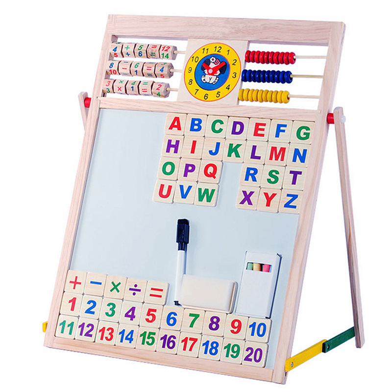 Black and white double-sided writing board with alphabet and numbers wooden toy magnetic BIG drawing board