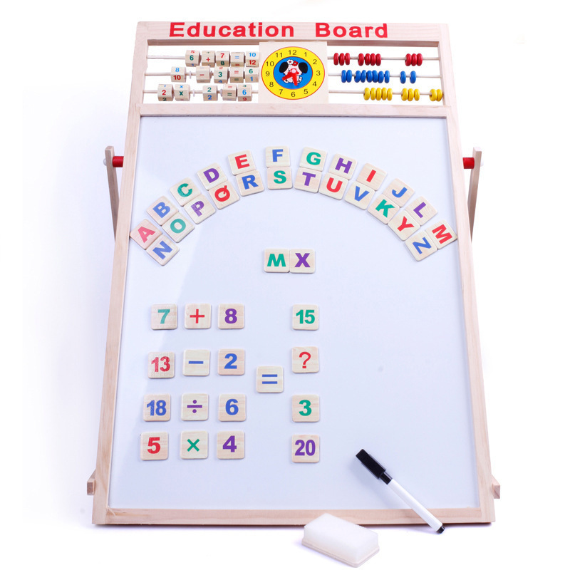 Black and white double-sided writing board with alphabet and numbers wooden toy magnetic BIG drawing board