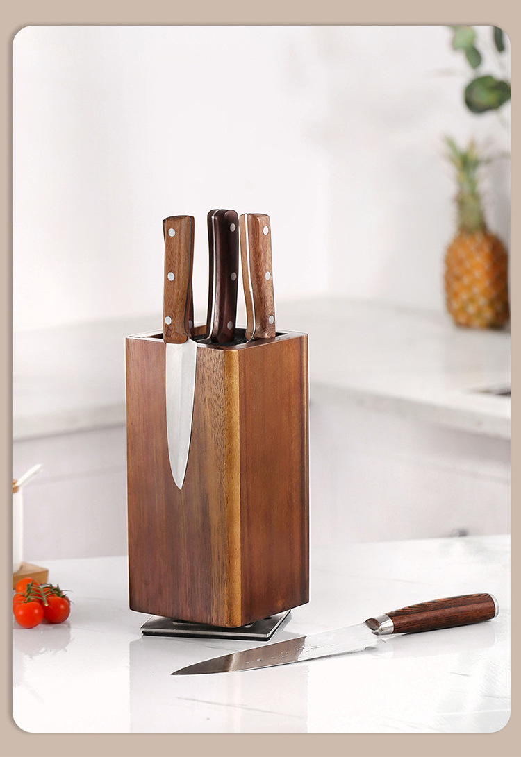 Wholesale Universal knife storage Acacia Wood Knife Holder 360 rotatable wooden magnetic knife block for Kitchen Counter