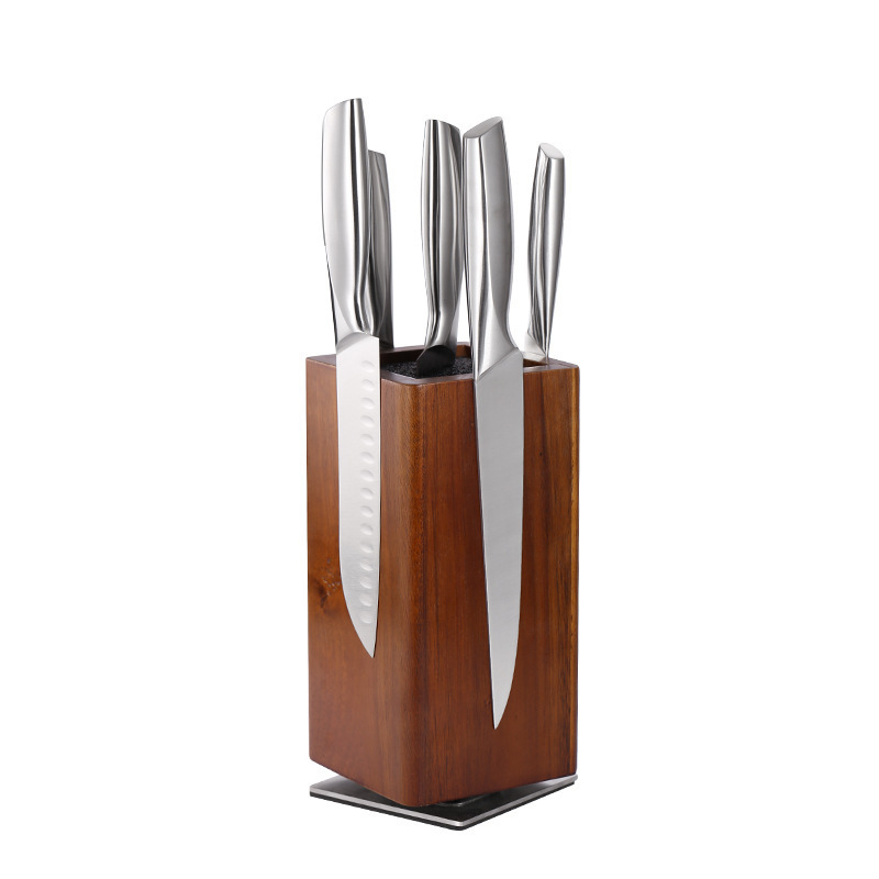 Wholesale Universal knife storage Acacia Wood Knife Holder 360 rotatable wooden magnetic knife block for Kitchen Counter