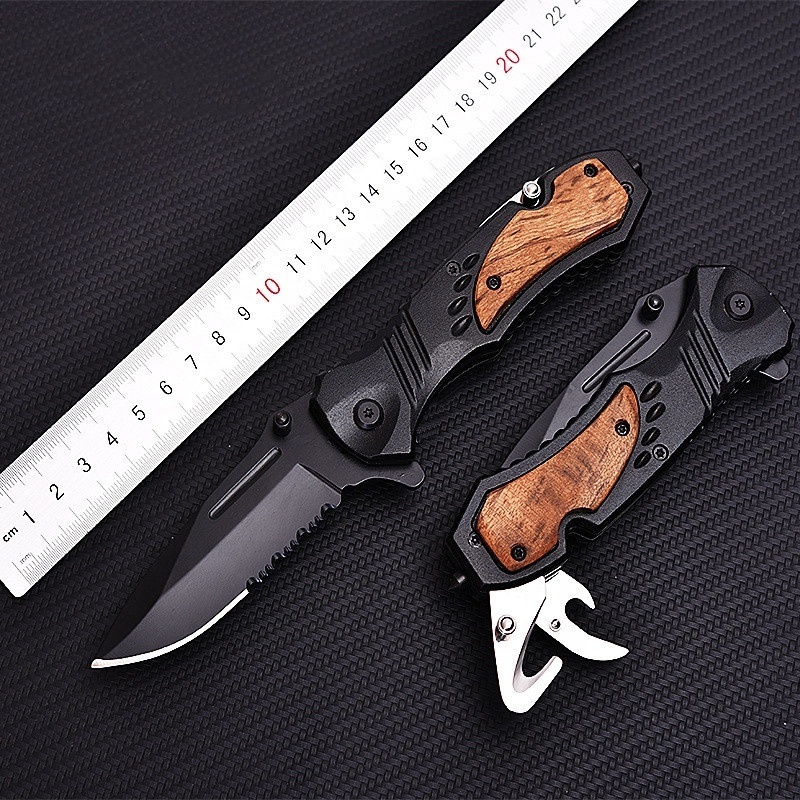 High Quality Outdoor Folding Blade Knife Wood Handle Tactical Survival Folding Pocket Camping Knife