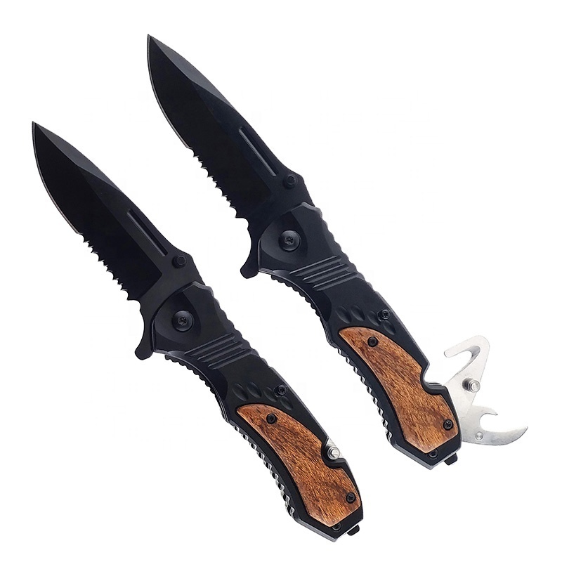 High Quality Outdoor Folding Blade Knife Wood Handle Tactical Survival Folding Pocket Camping Knife