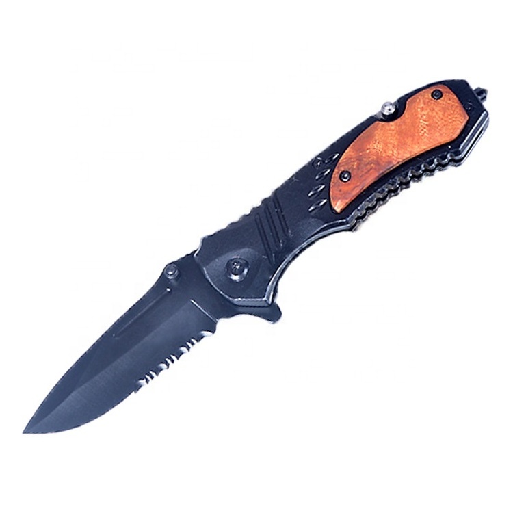 High Quality Outdoor Folding Blade Knife Wood Handle Tactical Survival Folding Pocket Camping Knife