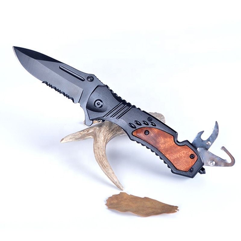 High Quality Outdoor Folding Blade Knife Wood Handle Tactical Survival Folding Pocket Camping Knife