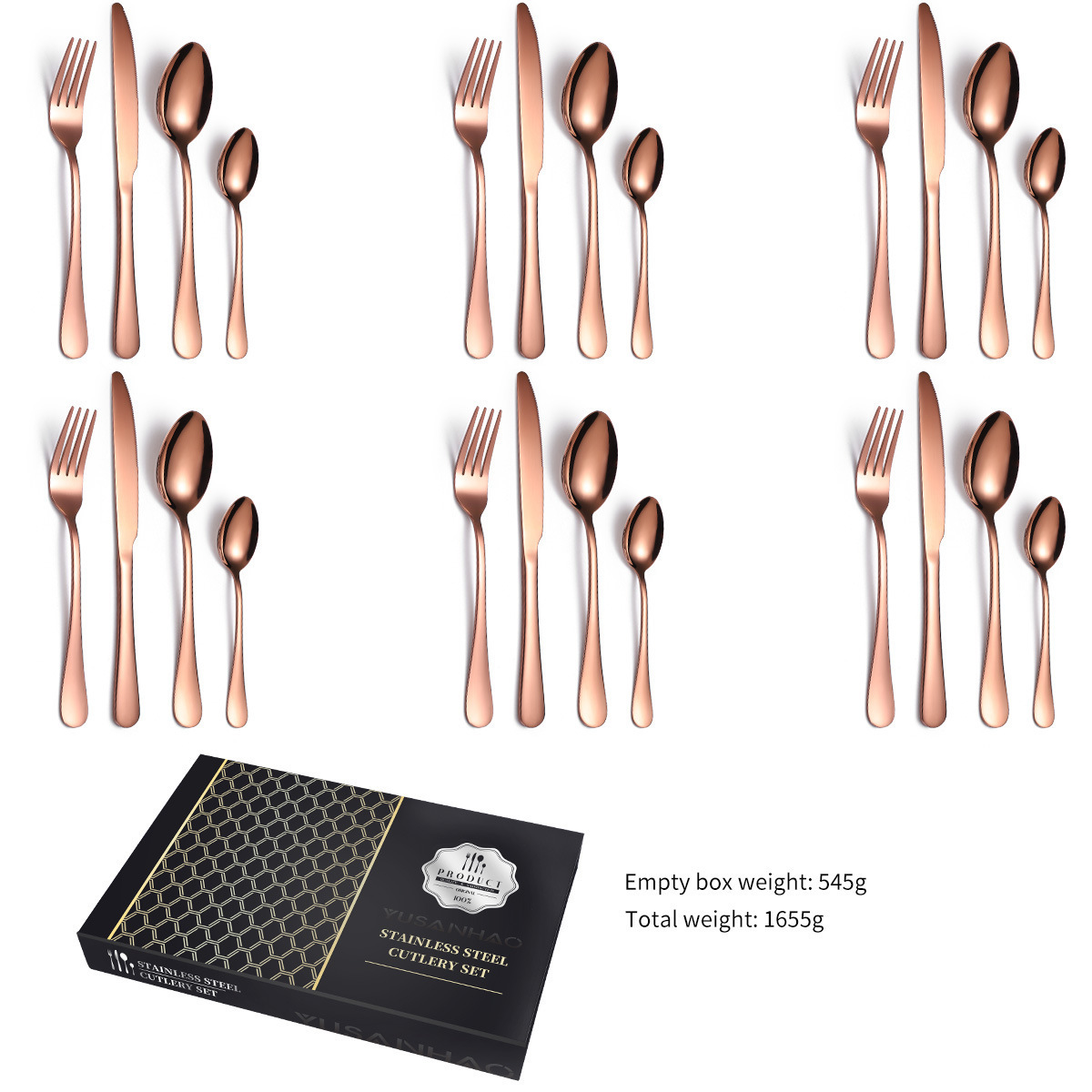 24pcs Gold Plated Flatware Box Set Portugal Knife Spoons And Forks Set Stainless Steel Cutlery With Gift Box