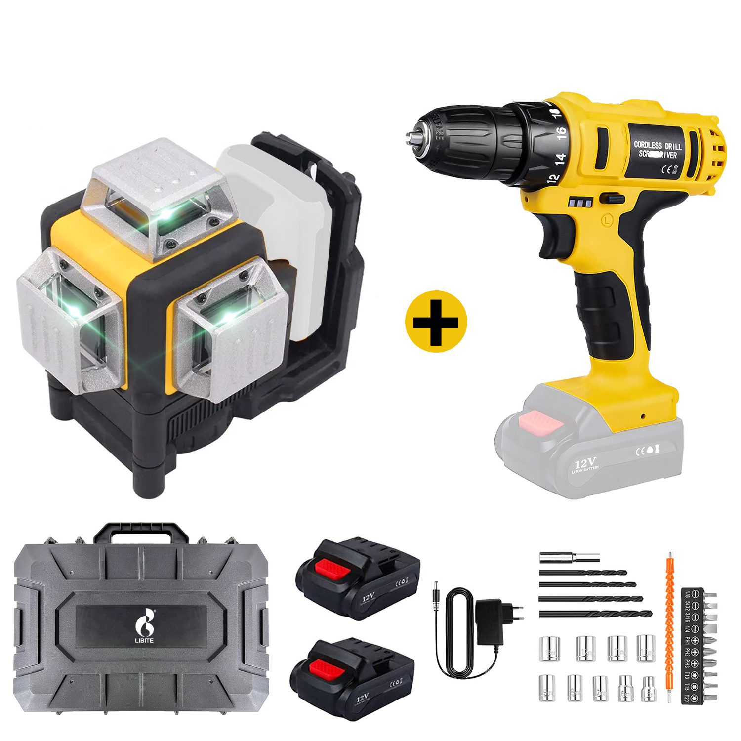 12 Lines  Portable High-Precision Laser Level-Multi-function Power Tool Set