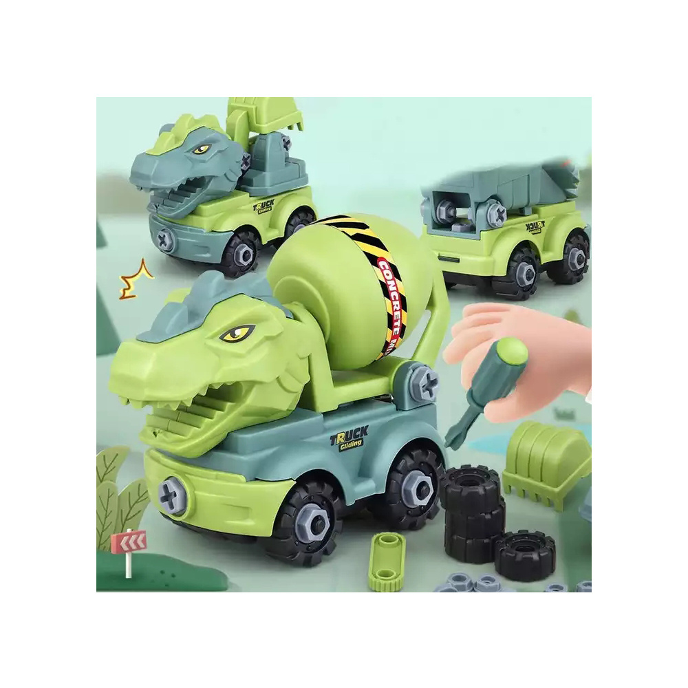 DIY disassembly dinosaur 4 in 1 engineering vehicle dinosaur car toy set screw nut assembly Kids toys