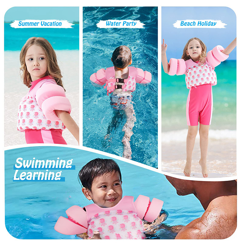 Printing Neoprene Swimming Safety Children Arm Wings Float Life Jacket Toddler Baby Puddle Jumper Swim Vest For Kid Girls Boys