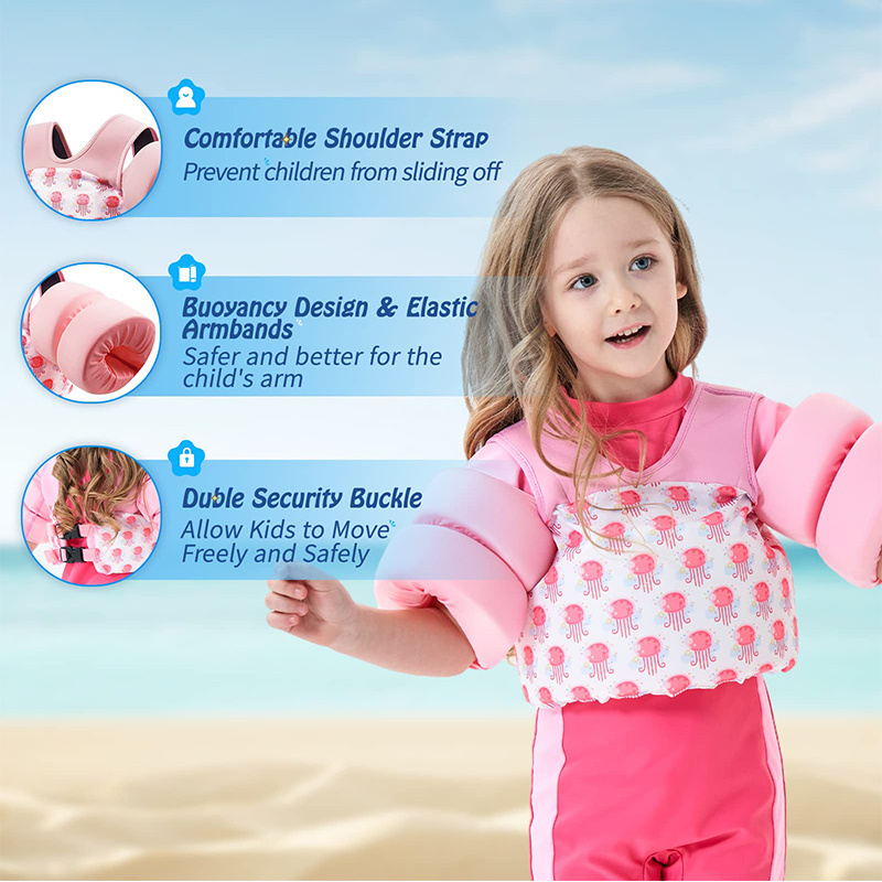 Printing Neoprene Swimming Safety Children Arm Wings Float Life Jacket Toddler Baby Puddle Jumper Swim Vest For Kid Girls Boys