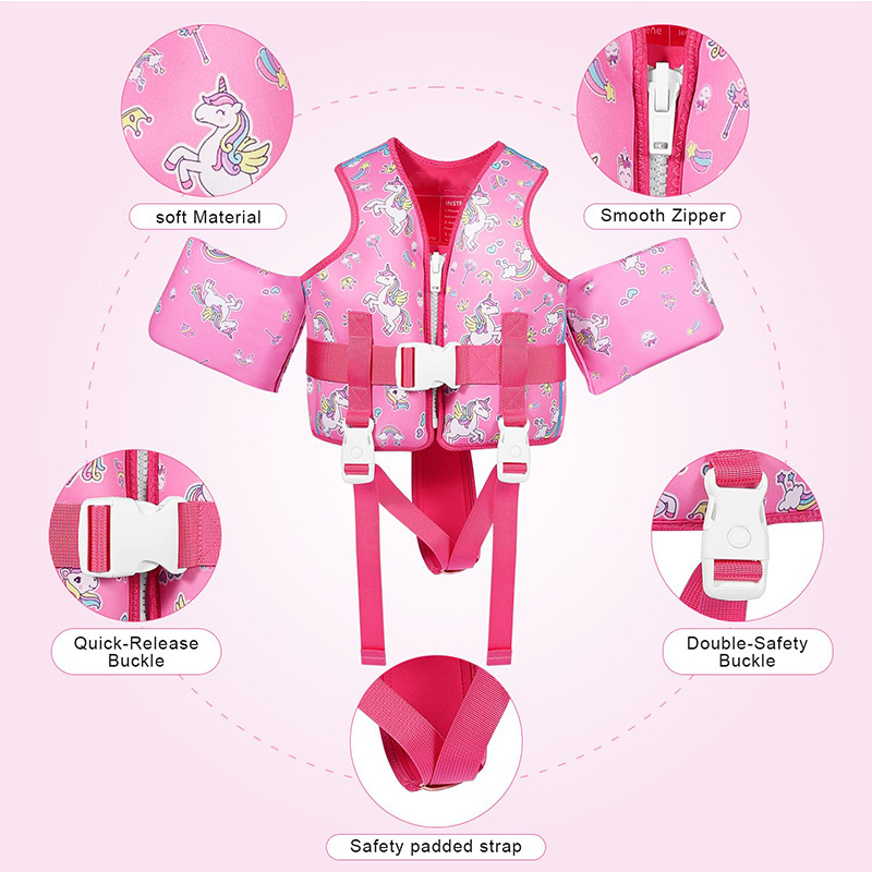 Low MOQ Custom Pink Neoprene Infant Swim Trainer Vest Baby Swim Float Vest Safety Kids Life Jacket Vest For Children