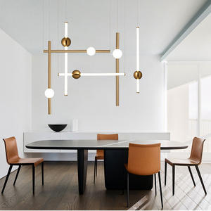 Nordic Golden Chandeliers pendant lights creative Concise Long Stick  Living Room Hotel Hall Dinner Led Hanging Light Fixtures