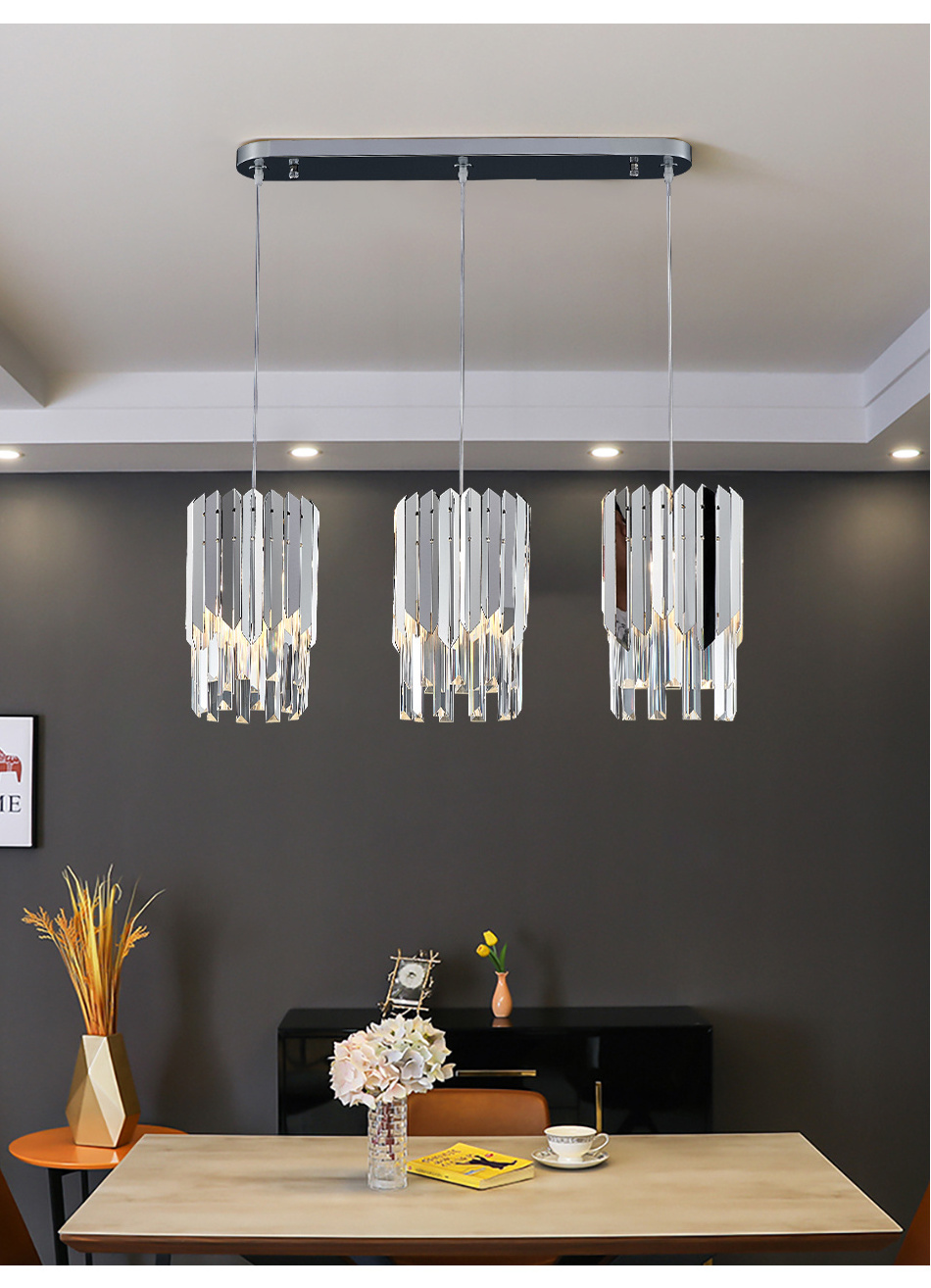 Luxury Crystal Pendant Lamp Indoor Modern 3 Lights LED Hanging Light For Living Room Dinning Table Restaurant Bedroom Bar Lamp