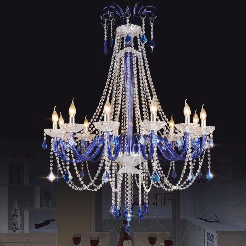 Blue K9 Crystal Chandelier Living Room Dining Room Attractive Crystal Pendant Lamps For Ceiling Home Decoration Suspension light