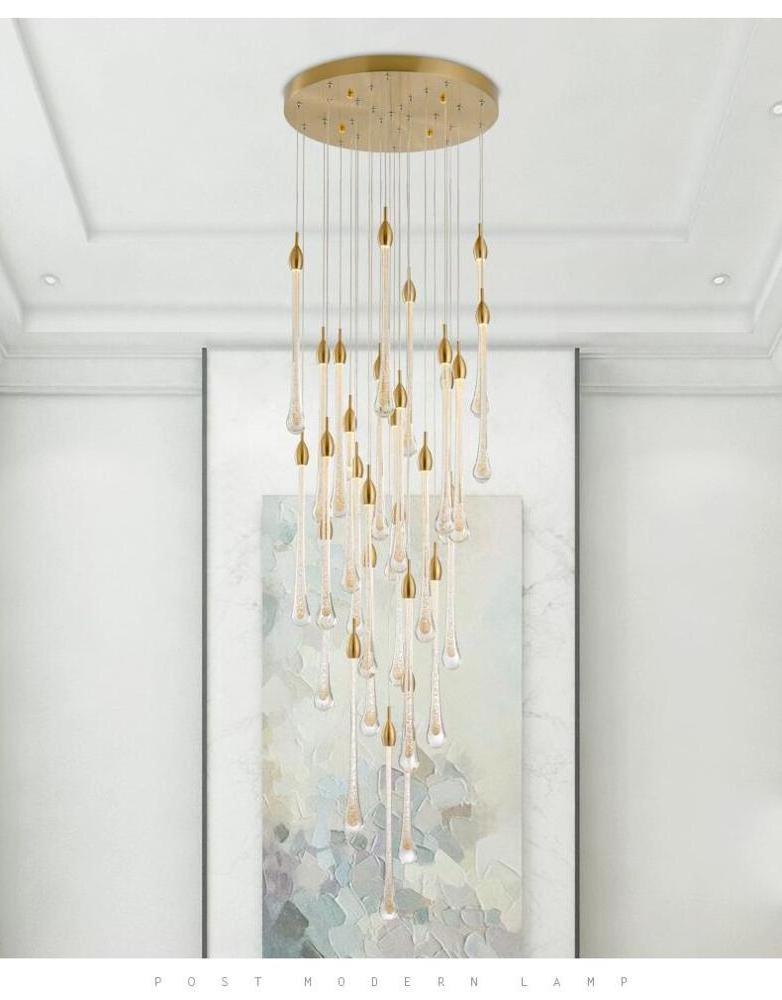 Customized long LED chandelier pendant light hotel application modern gold crystal Chandelier light for high ceilings