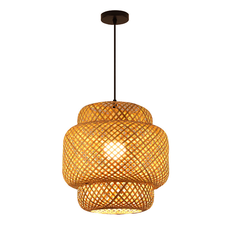 Zhongshan factory direct sale bamboo pendant lamp decorative style countryside handmade restaurant woven hanging light fixture