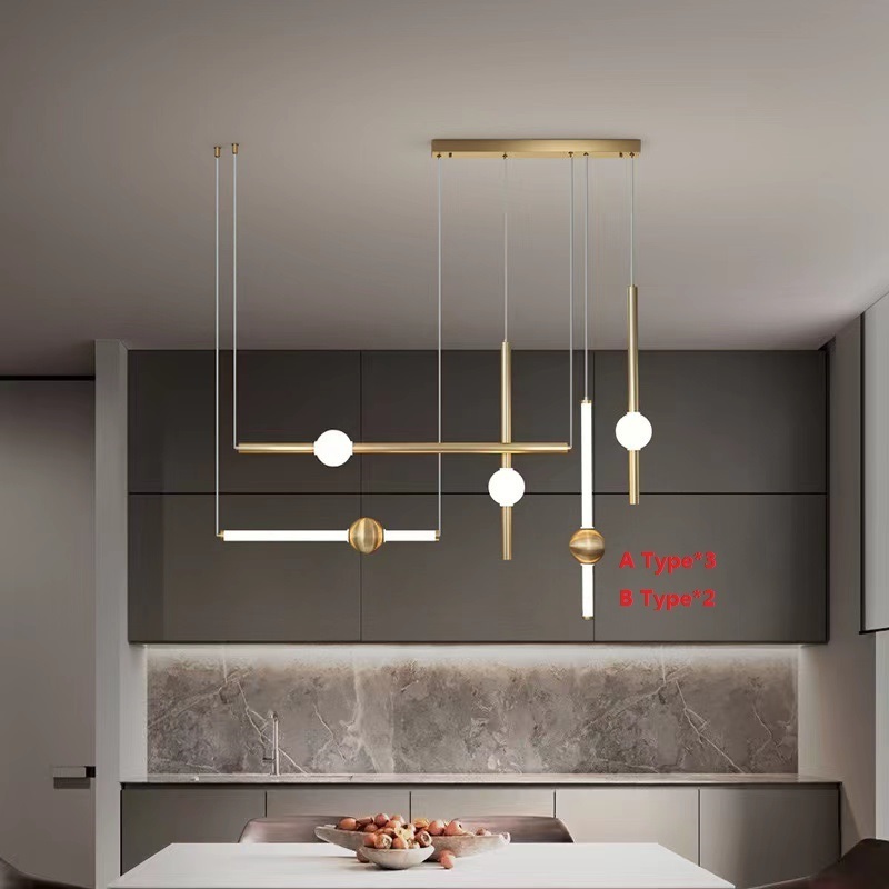 Nordic Golden Chandeliers pendant lights creative Concise Long Stick  Living Room Hotel Hall Dinner Led Hanging Light Fixtures