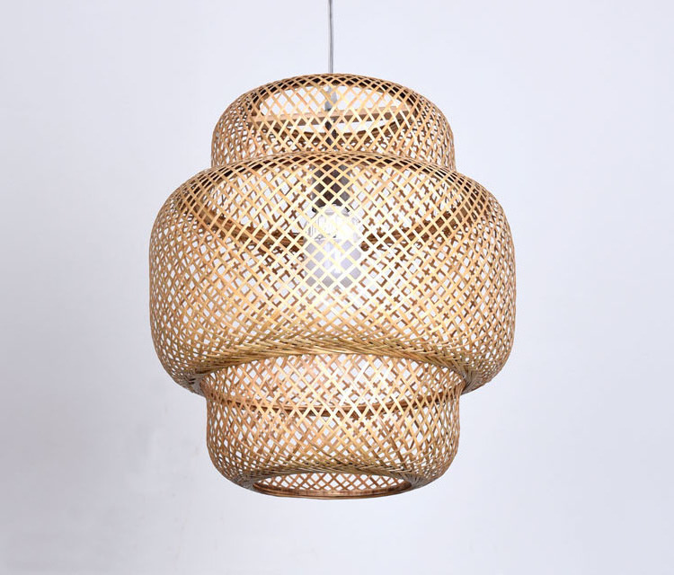 Zhongshan factory direct sale bamboo pendant lamp decorative style countryside handmade restaurant woven hanging light fixture