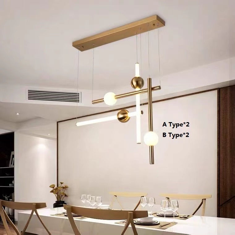 Nordic Golden Chandeliers pendant lights creative Concise Long Stick  Living Room Hotel Hall Dinner Led Hanging Light Fixtures