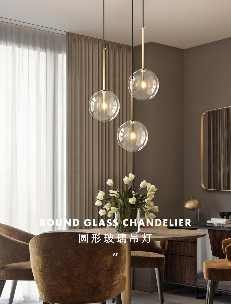 Nordic Clear Glass Pendant Lights Globe Gold Glass Ball Pendant Lamp Dining Room Kitchen LED Hanging Lamp lighting fixtures