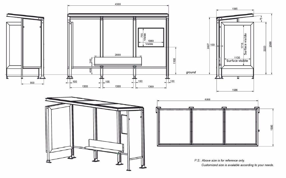 LC-JM116 Aluminum Alloy Profile Bus Stop Shelter with led advertising light box