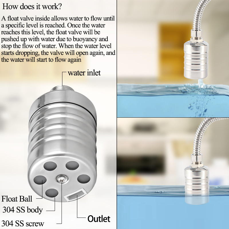 Water Shut Off Valve Aquarium Floating Ball Fill Valve SS 304 Stainless Steel Automatic Water Level Control Float Valve Remote