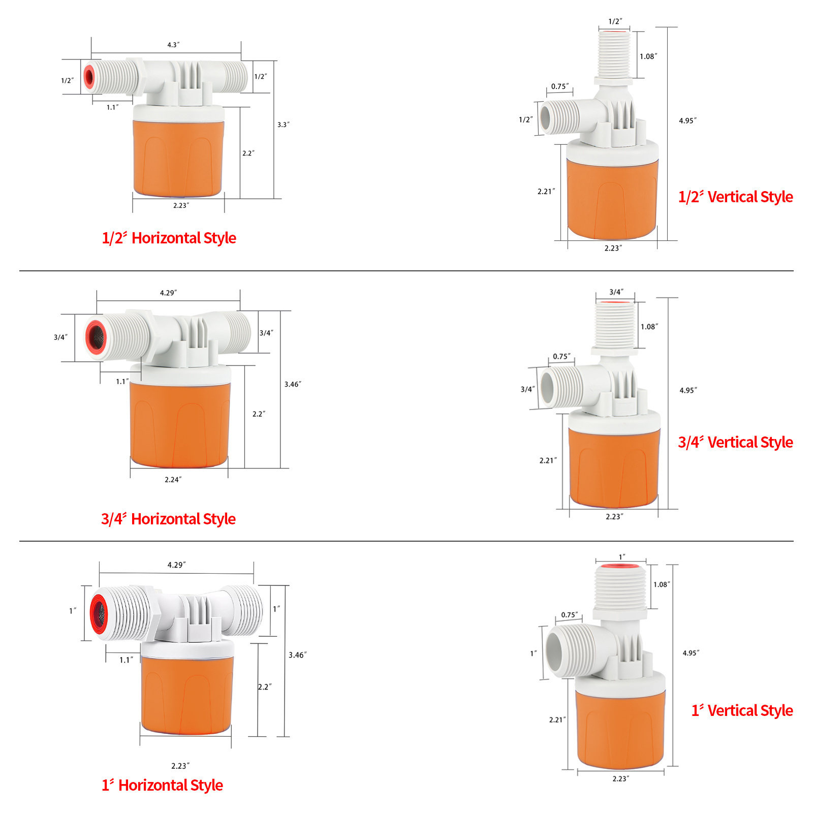 Horizontal Float Ball Valve Automatic Water Level Control Valve Vertical Plastic Mini Float Valve for Water Tank