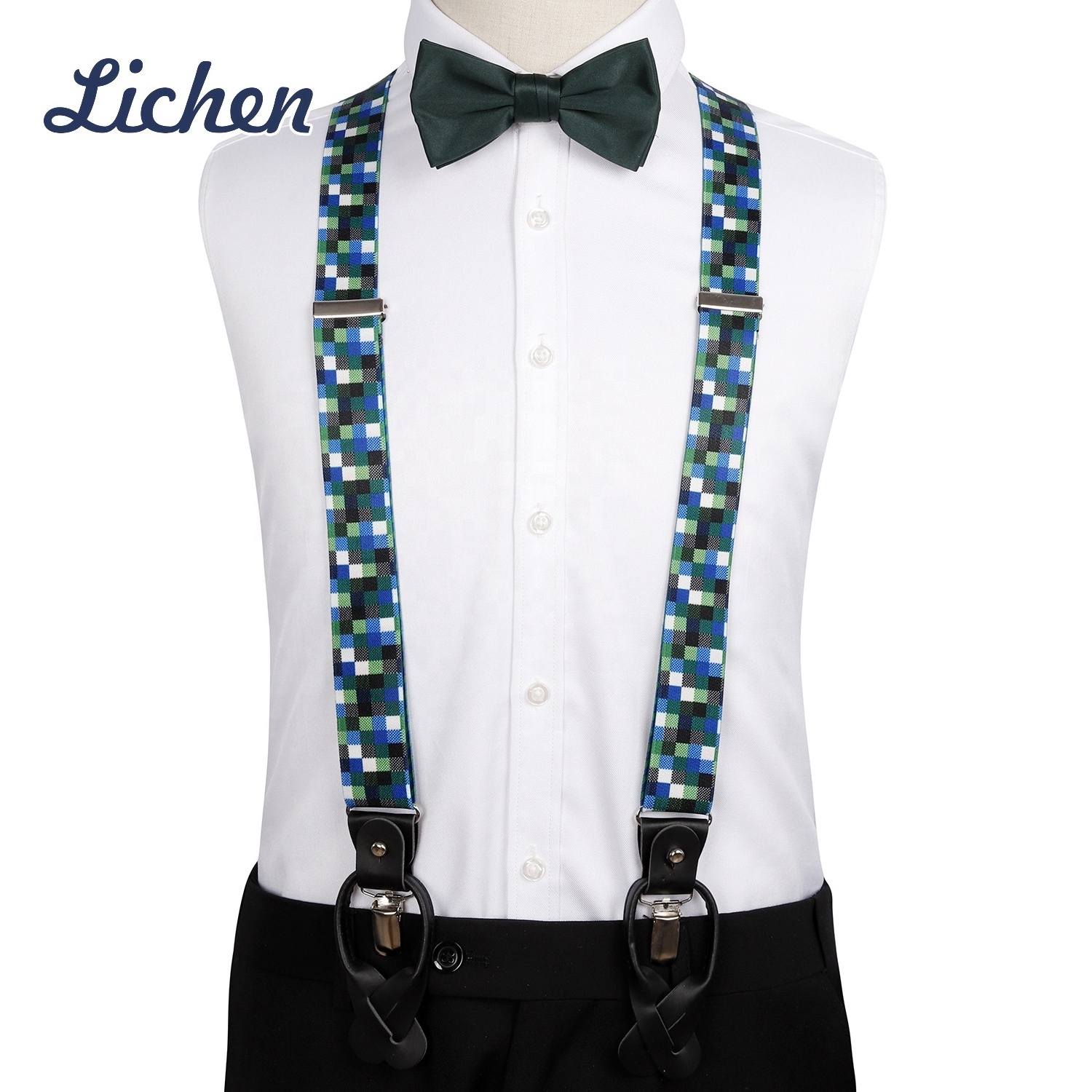 Custom Print Suspender Pants Men Floral Grey Braces With Leather 3 Clips Y Back Adjustable Adult Suspenders 3.5cm