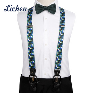 Custom Print Suspender Pants Men Floral Grey Braces With Leather 3 Clips Y Back Adjustable Adult Suspenders 3.5cm