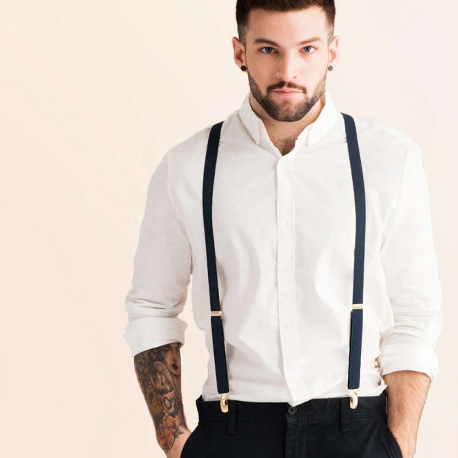 Hot Plaid Solid Color 2.5cm Elastic Boy Suspenders for Beach Wedding Cravat Brace Adjustable Gift Accessory