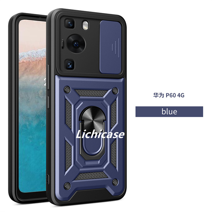 Lichicase Shockproof Armor Ring Holder Car Mount Magnetic Back Cover For Huawei Pura 70 Pro+ Heavy duty Case