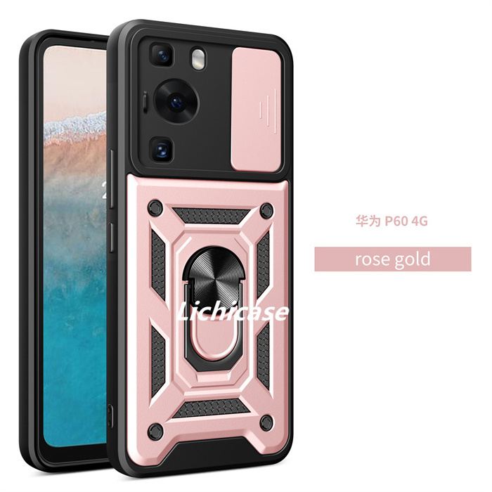 Lichicase Shockproof Armor Ring Holder Car Mount Magnetic Back Cover For Huawei Pura 70 Pro+ Heavy duty Case