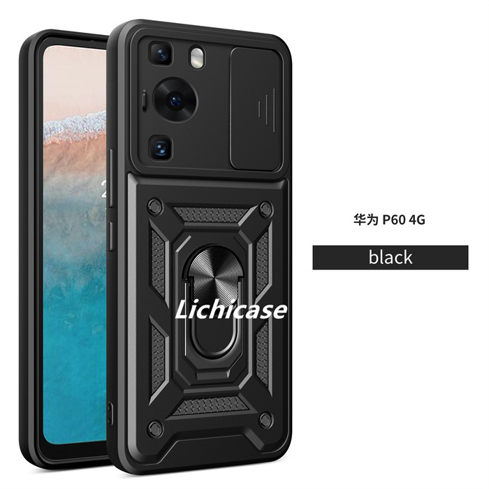 Lichicase Shockproof Armor Ring Holder Car Mount Magnetic Back Cover For Huawei Pura 70 Pro+ Heavy duty Case