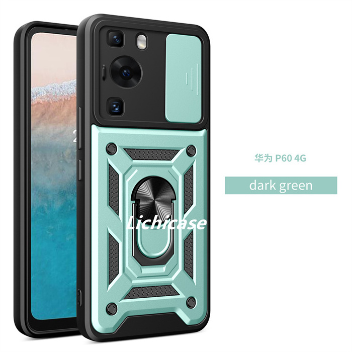 Lichicase Shockproof Armor Ring Holder Car Mount Magnetic Back Cover For Huawei Pura 70 Pro+ Heavy duty Case