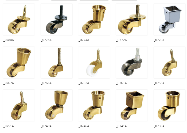 Mute Plastic Swivel Casters Metal Copper Furniture Casters Black Rotatable Computer Chair Casters