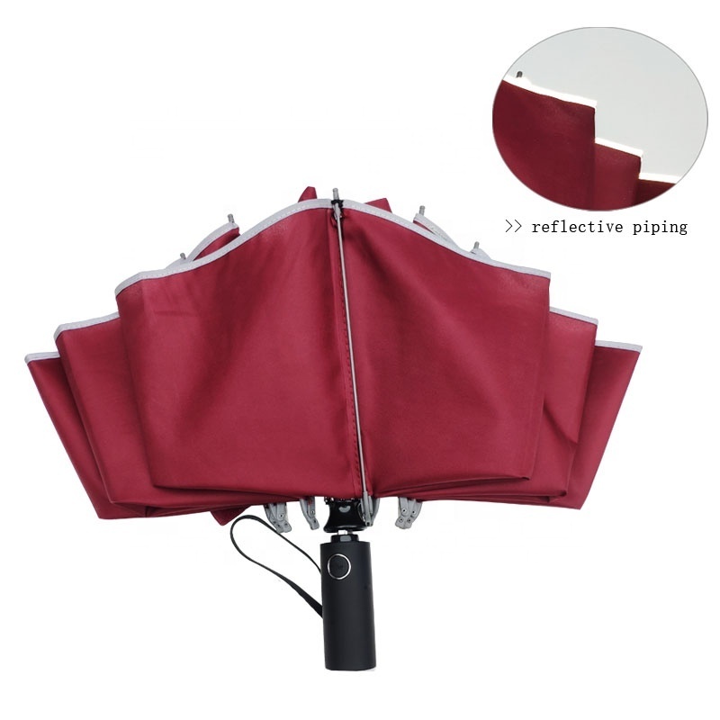 Automatic unbreakable inverted inside out safety reflective strip reverse folding umbrella