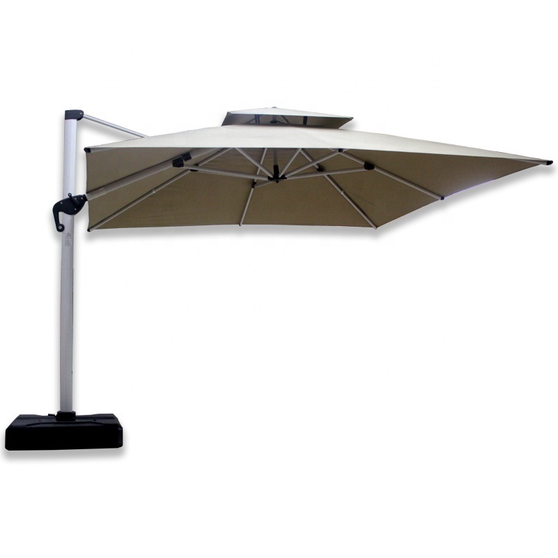 Deluxe roman outdoor  aluminum frame double canopy cantilever big square  patio umbrella