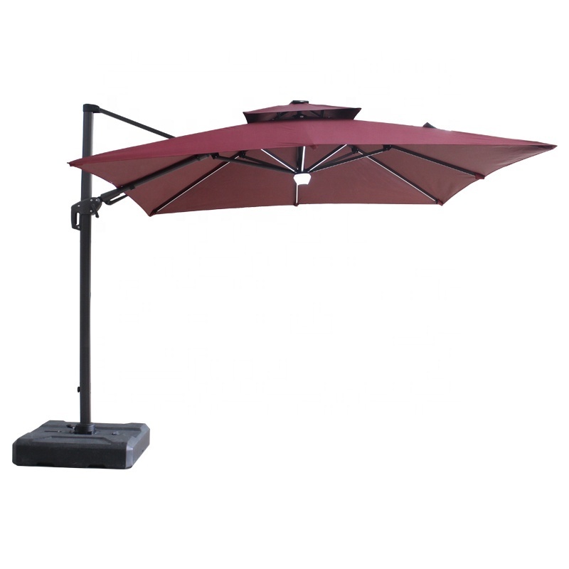 10ft cantilever with solar powered led lights outdoor patio umbrella with blue tooth speaker